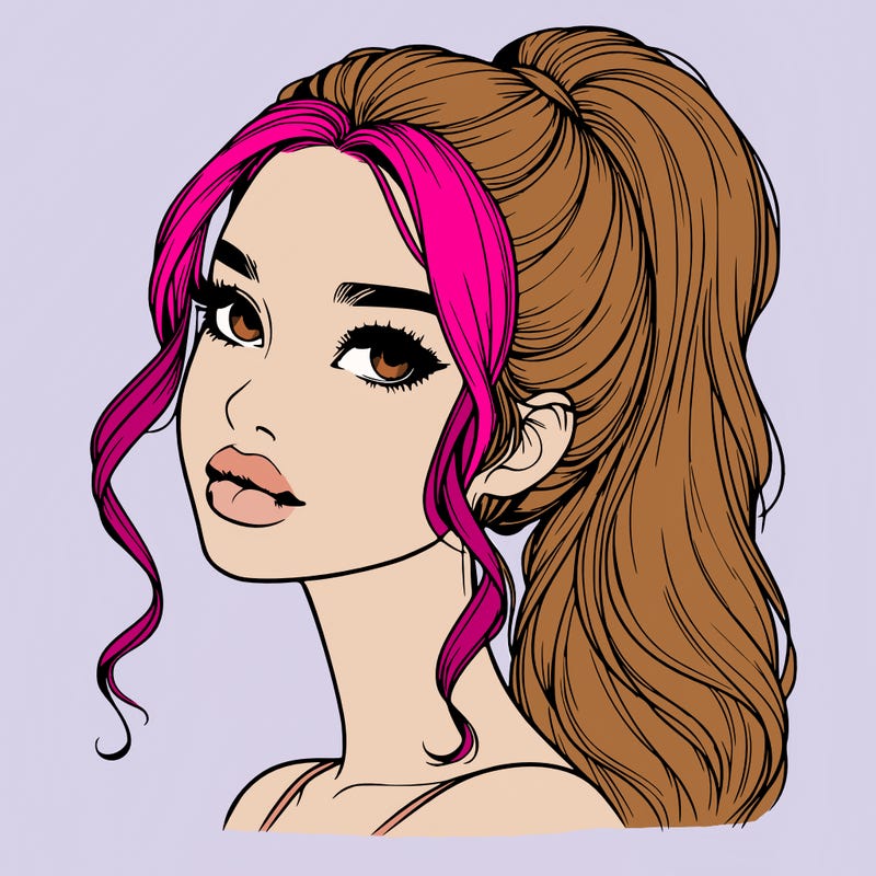 realistic girl with a ponytail on her hair and lips