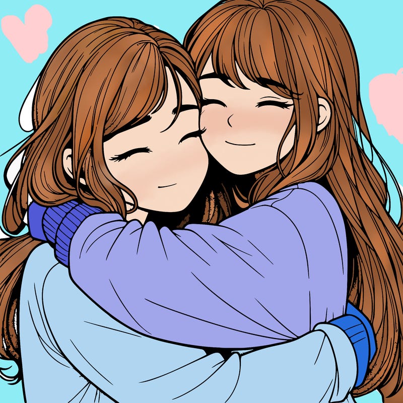 realistic two girls hugging