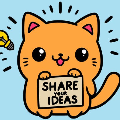 a cute cat saying share your ideas