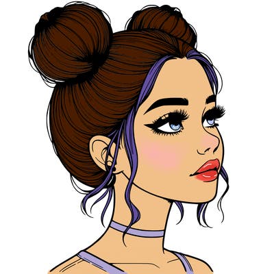 realistic girl with buns on the top of her head