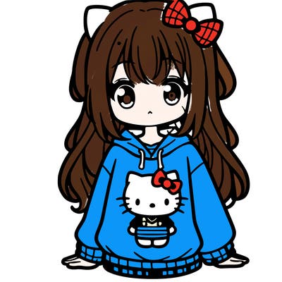 cute anime girl wearing a kuromi from hello kitty sweatshirt