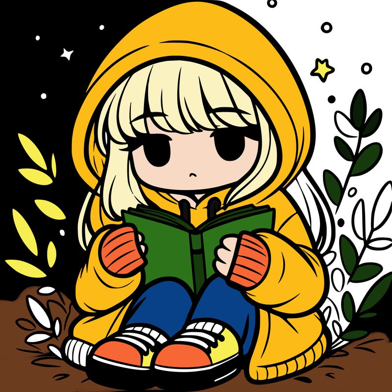 girl in oversized hoodie reading a book