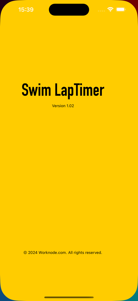 Swim LapTimer app launch screen with yellow background