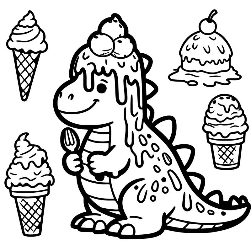 dino with ice cream all over it