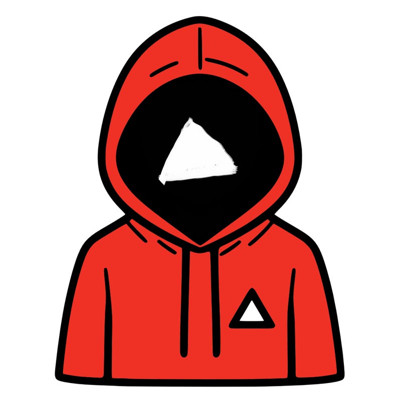 a person with non face waering a hoodie with a small triangle symbol