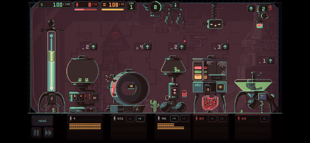 Despotism 3k - Despotism 3k pixel art gameplay showing AI resource management and human worker facilities