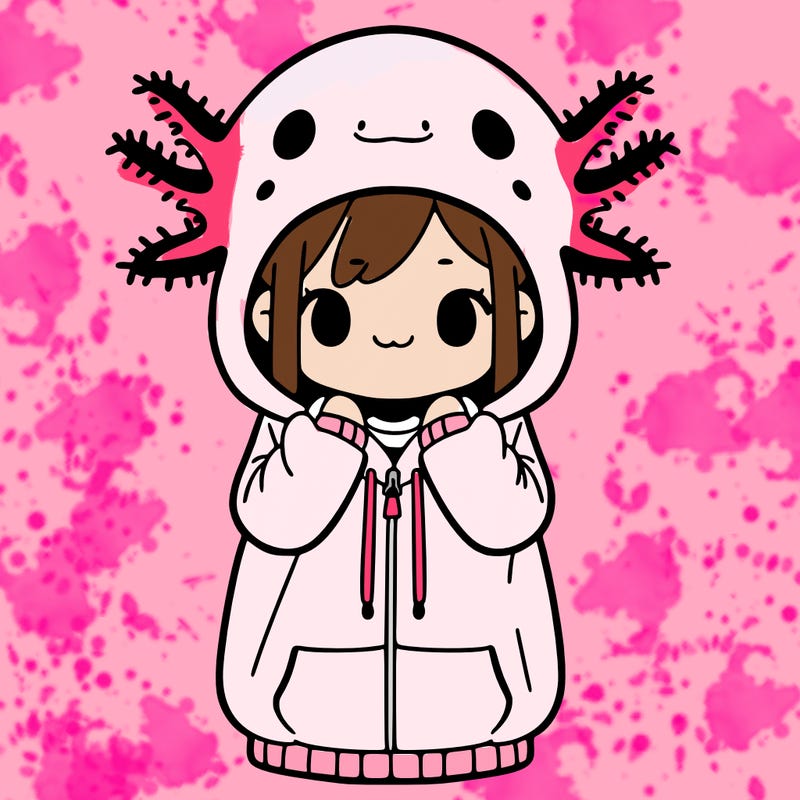 girl with big axolotl hoodie
