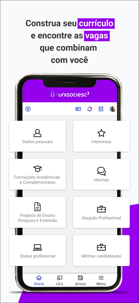 The Ulife app interface showing options for resume building and job searching.