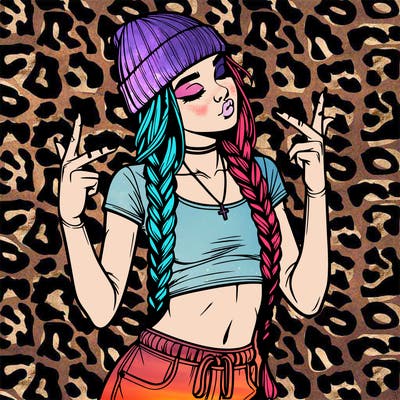 realistic teenage girl with braids and a beanie and crop top doing 🫶🏼