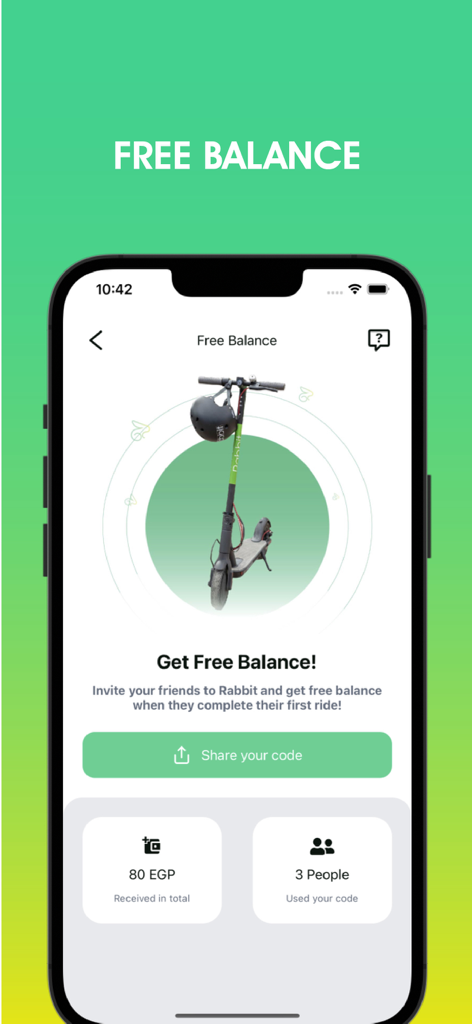 Rabbit Mobility - Rabbit Mobility app screen for inviting friends to earn free balance