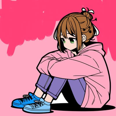 sad anime girl sitting alone