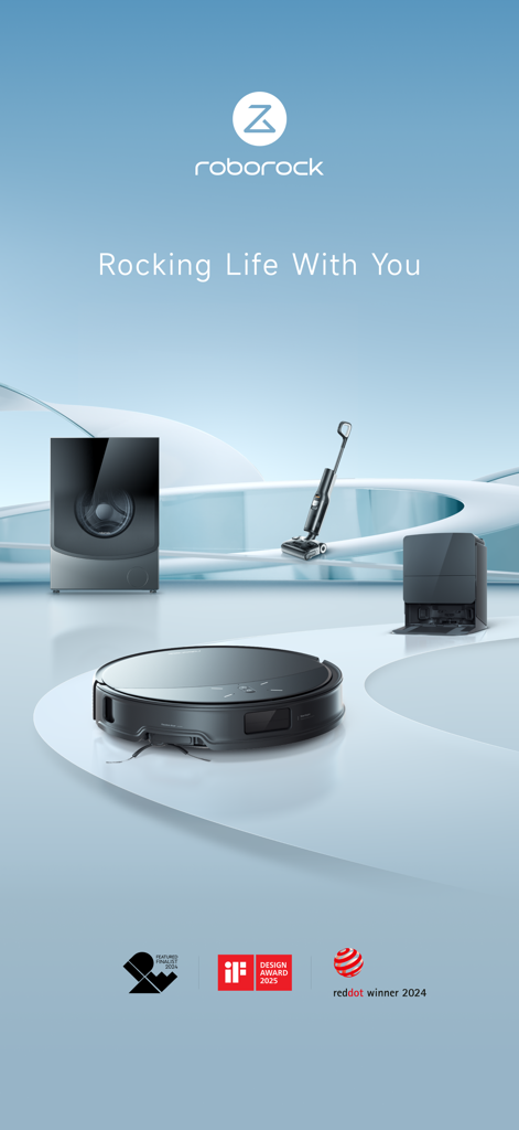 Gama de electrodomésticos inteligentes Roborock que incluye un robot aspirador y una lavadora-secadora, junto con premios de diseño.