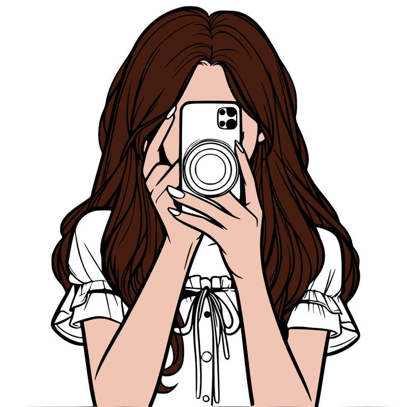 a realistic girl holding her phone taking pictures