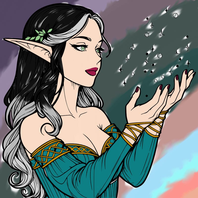 realistic elf girl doing magic