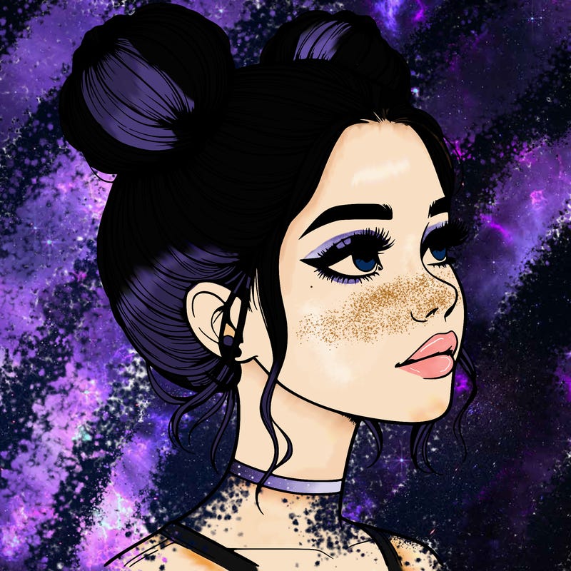 realistic girl with buns on the top of her head