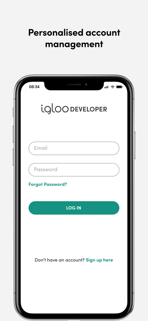 igloodeveloper - igloodeveloper app login interface for personalized account management