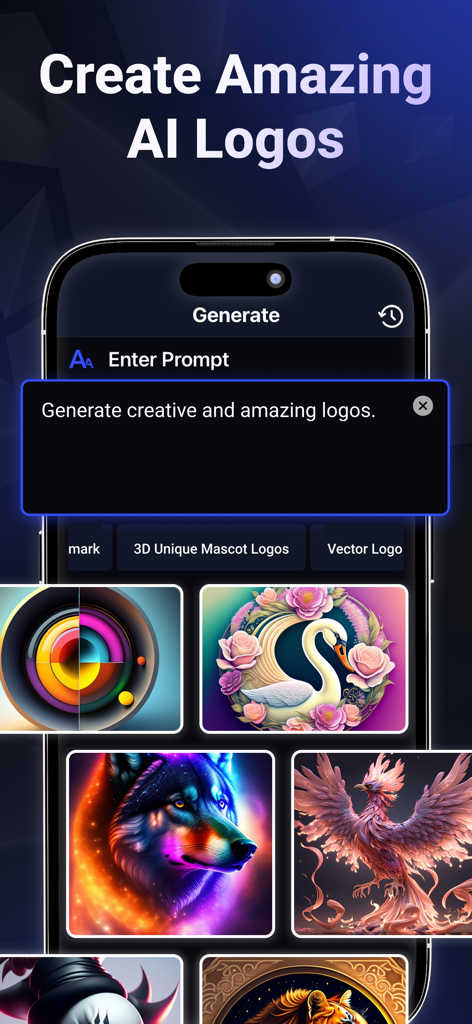 Deviant Art - Monet AI - Interfaz de la aplicación Deviant Art Monet AI mostrando la generación de logotipos IA a partir de indicaciones de texto