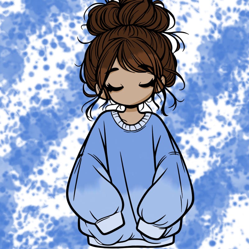girl with baggy sweatshirt and messy bun
