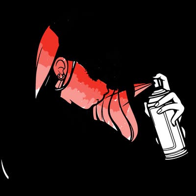 a realistic girl spray painting