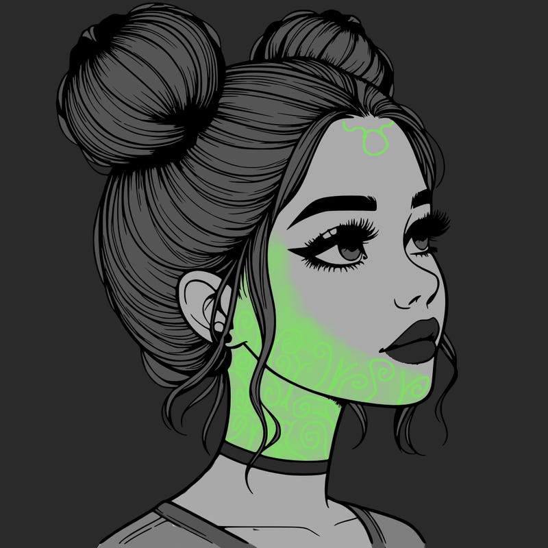 realistic girl with buns on the top of her head