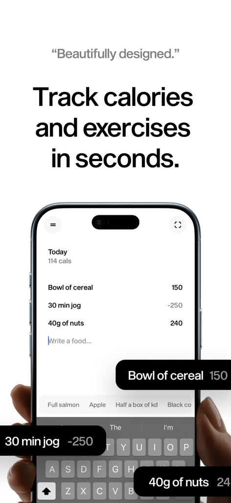 Mist - Food Journal - Mist food journal app showing a simple list of tracked meals and exercises on a mobile phone