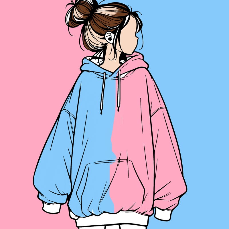 realistic girl with a oversized sweatshirt on and a bun