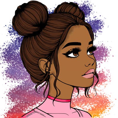 realistic girl with buns on the top of her head
