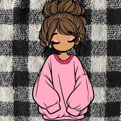 girl with baggy sweatshirt and messy bun