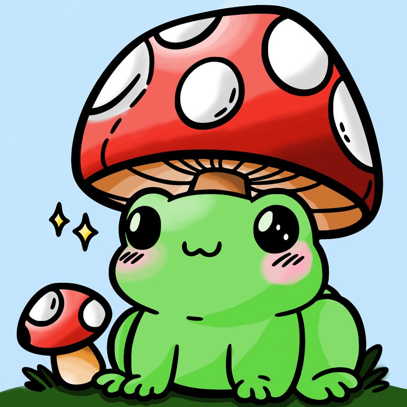 a cute frog with a mushroom hat
