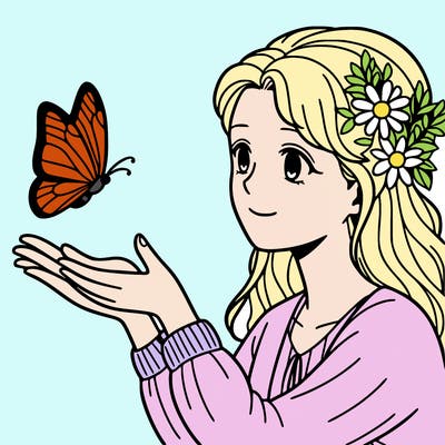 woman playing with butterfly