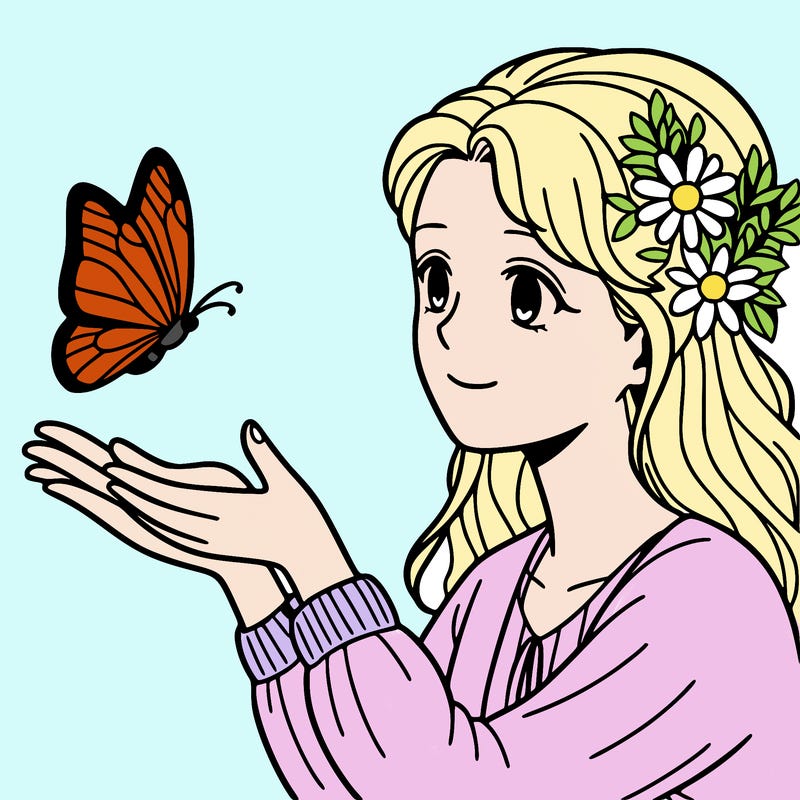 woman playing with butterfly