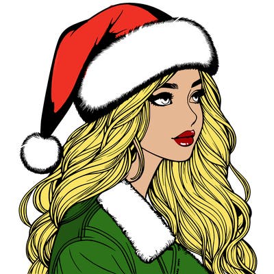 realistic girl in santa hat