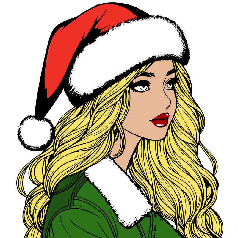 realistic girl in santa hat