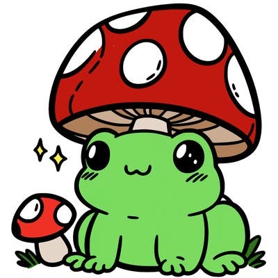 a cute frog with a mushroom hat