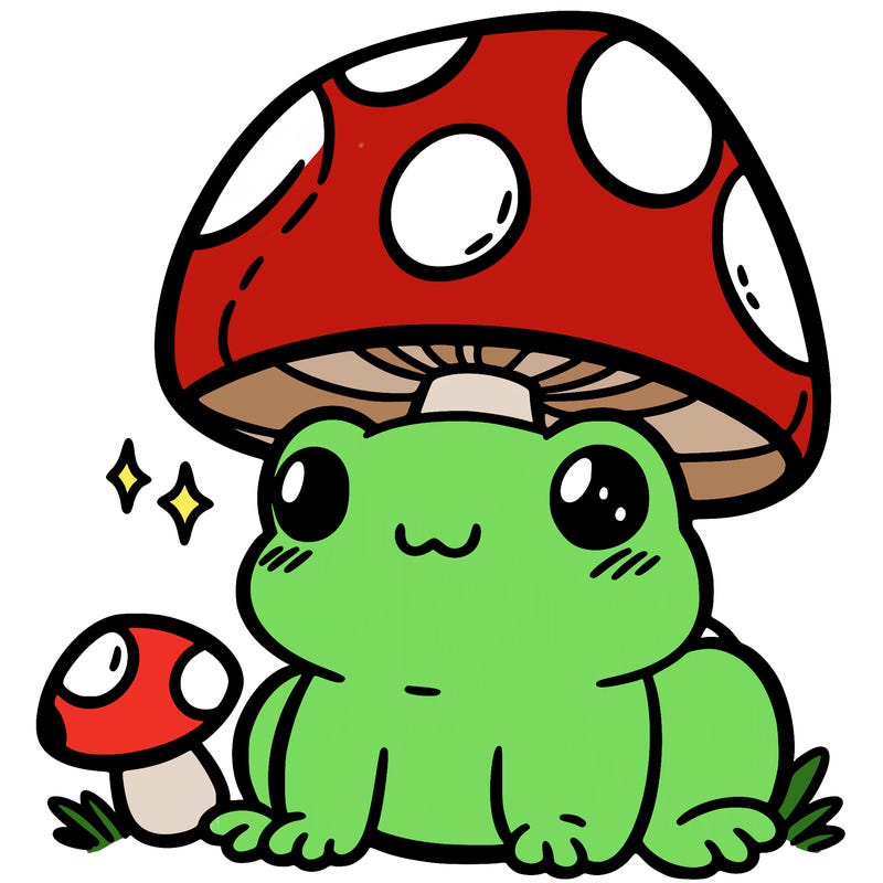 a cute frog with a mushroom hat