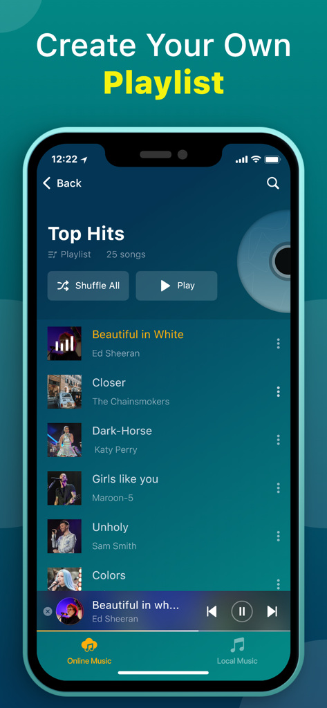 Offline Music Player: Song - A mobile app screen for creating and managing music playlists