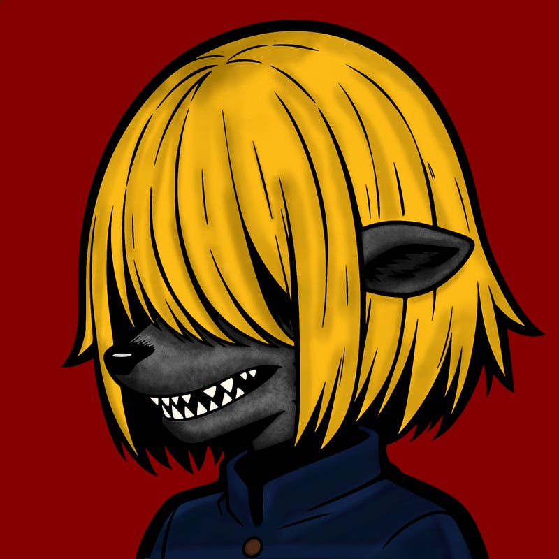 sharp teeth deer man with bob haircut