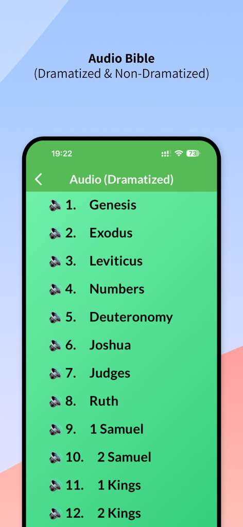 Lista de libros de la Biblia disponibles para escuchar en audio dramatizado en la aplicación Nueva Versión King James