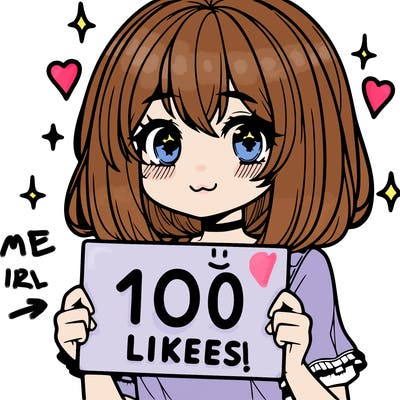 anima girl holding a 100 likes sign in her hand
