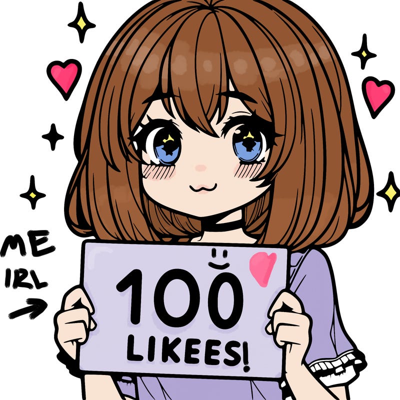 anima girl holding a 100 likes sign in her hand
