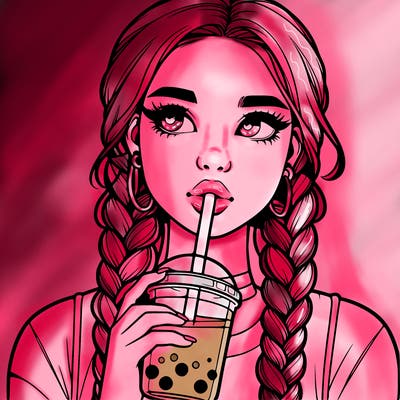 realistic girl with braided hair drinking boba
