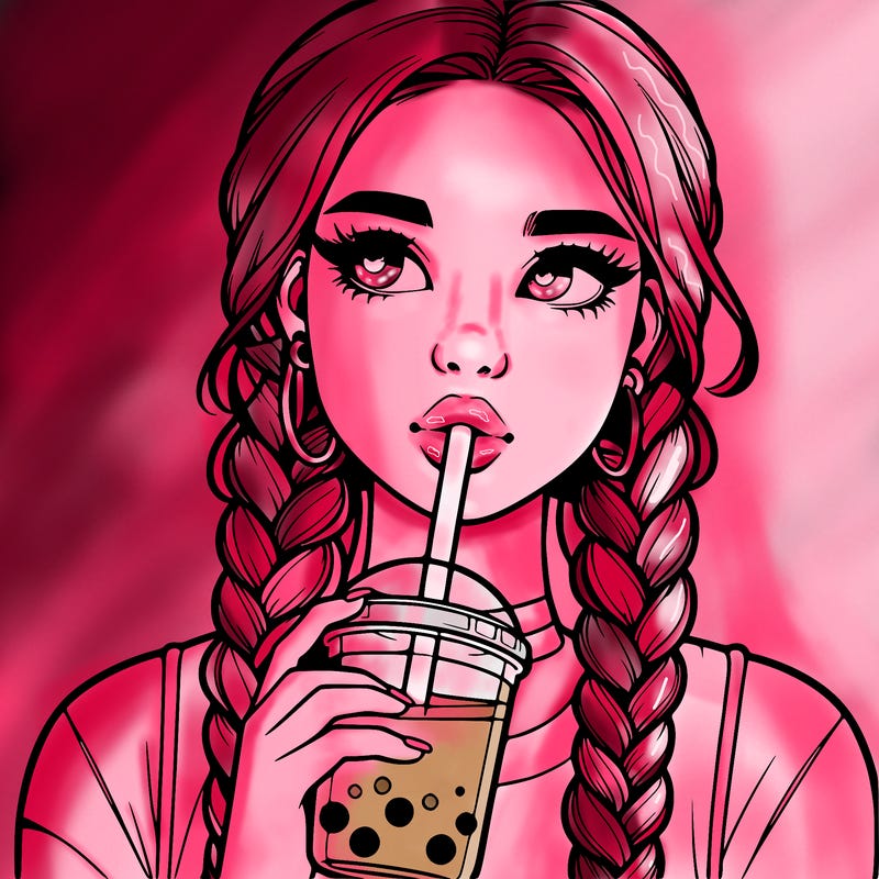 realistic girl with braided hair drinking boba