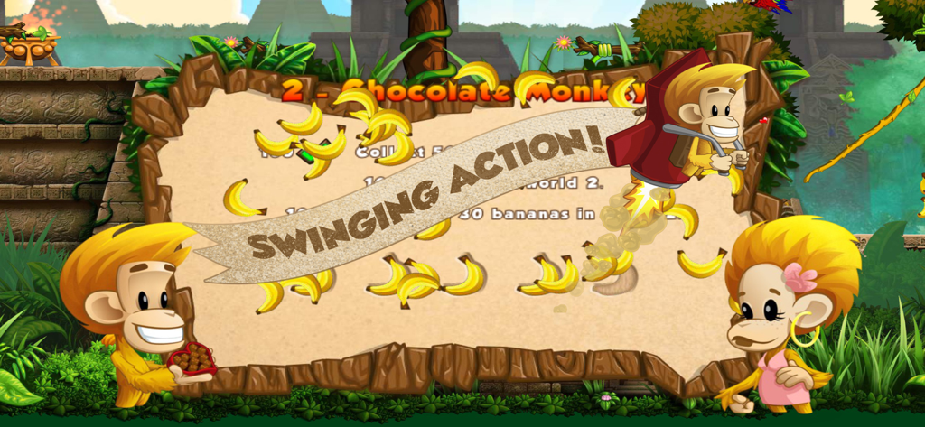 Cartoon monkeys and bananas in a jungle setting from the Benji Bananas game