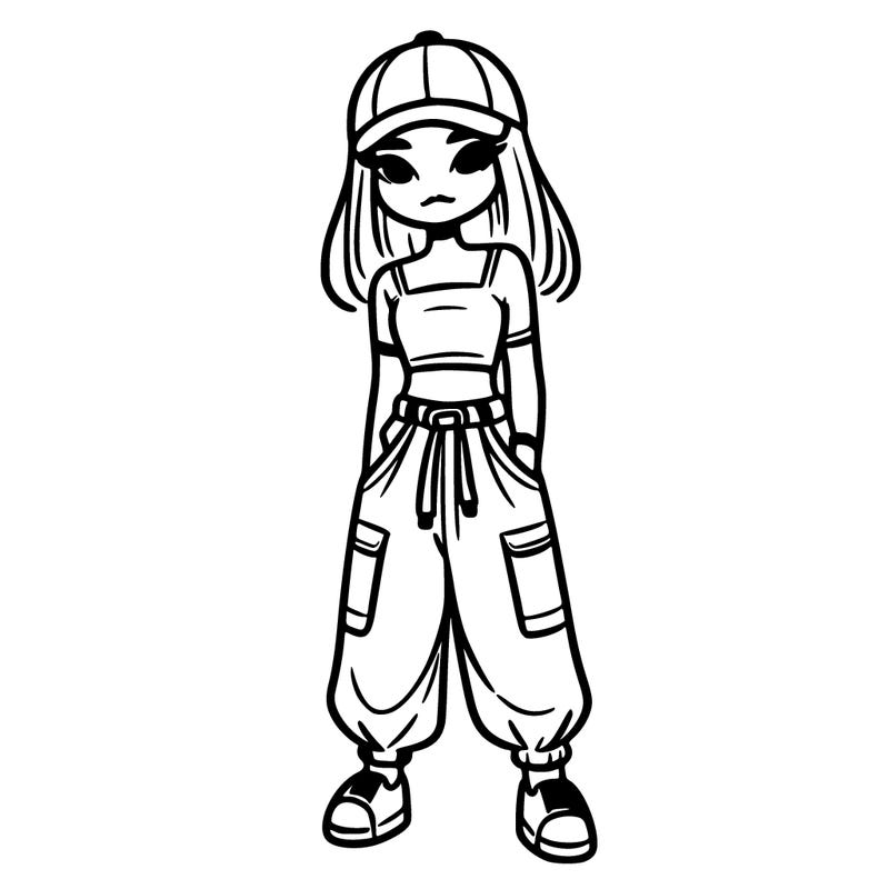 girl in crop topp and baggy pants