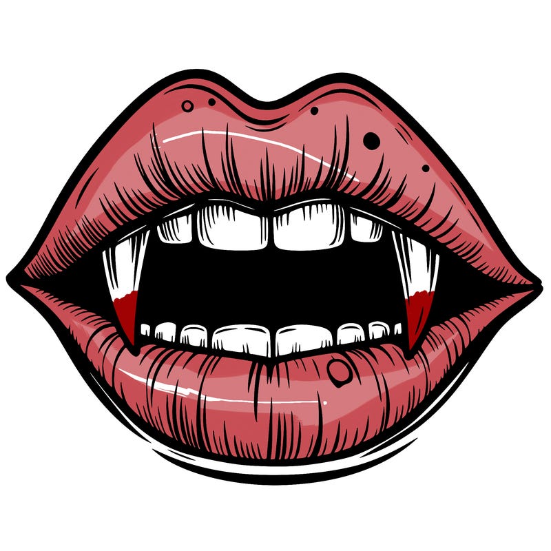 lips with vampire teeth