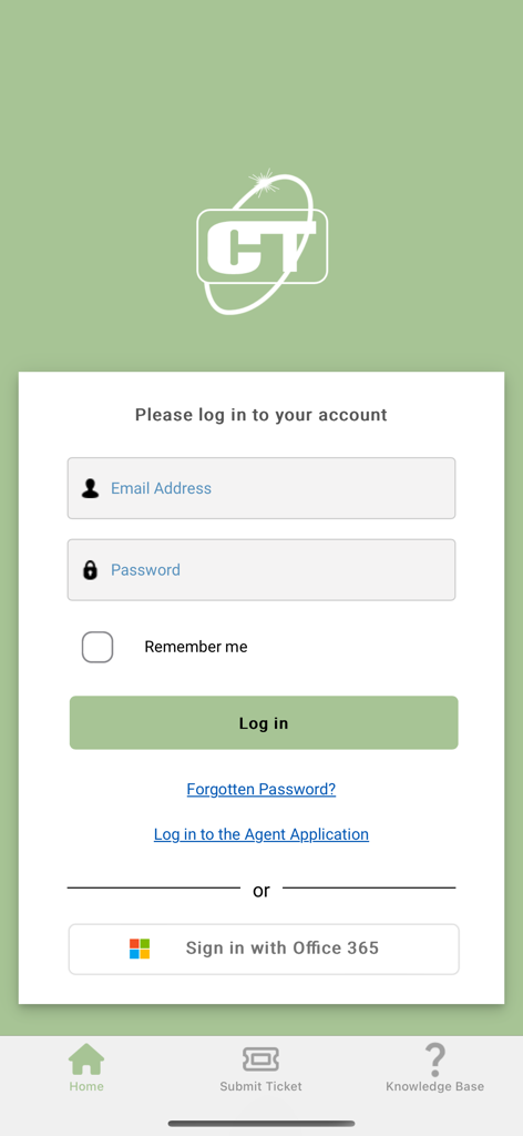 이메일 및 Office 365 로그인 옵션이 있는 컴퓨팅 기술 앱 로그인 화면
