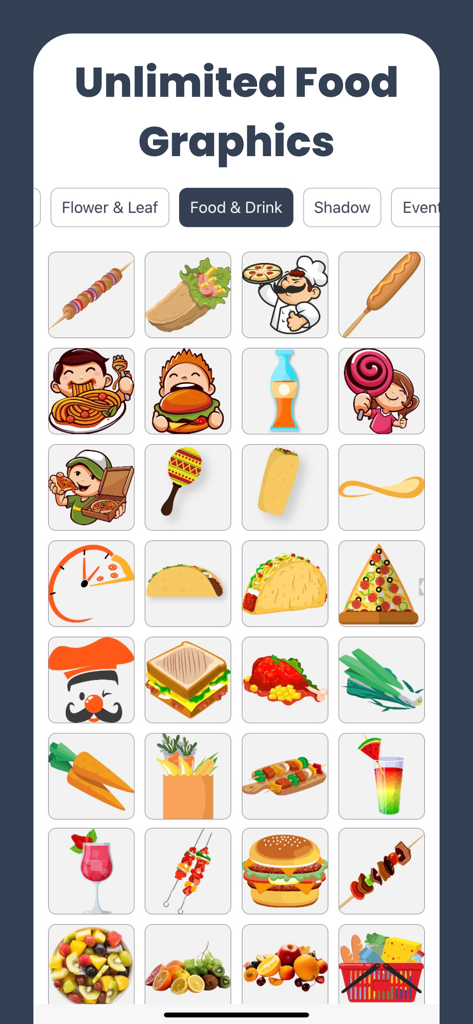 A collection of food and drink stickers for designing custom restaurant menus