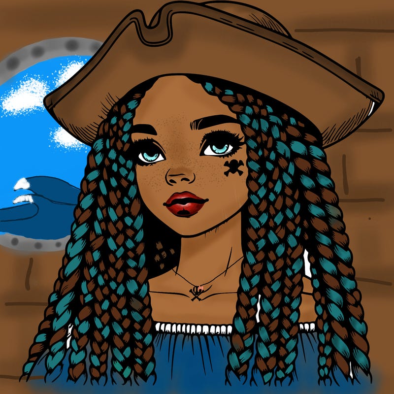 realistic girl with box braids and i realistic pirate hat