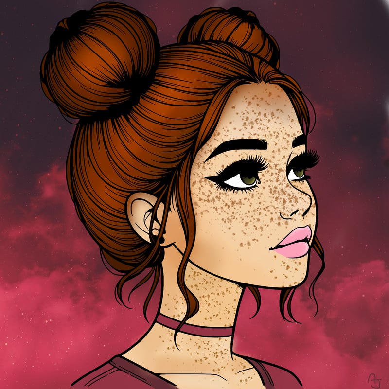 realistic girl with buns on the top of her head