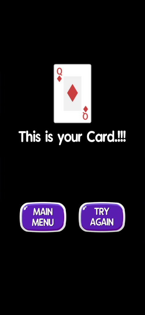 Magic Card Trick - A magic card trick app showing the revealed Queen of Diamonds card